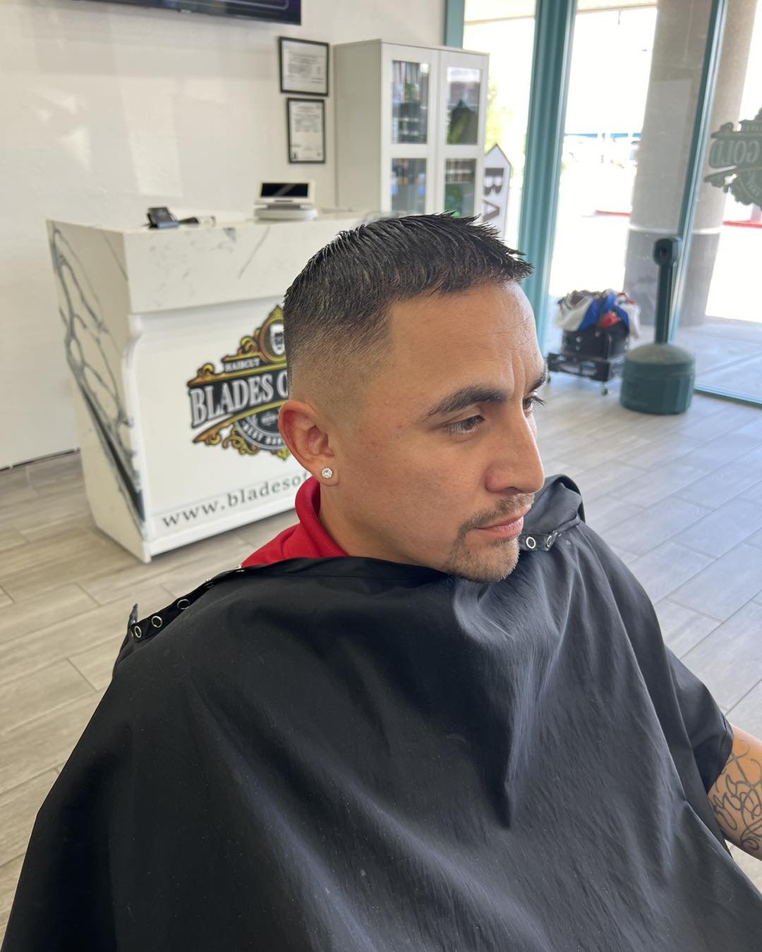 Fresh haircut and beard line-up, front view — Blades of Gold Barbershop, Phoenix AZ